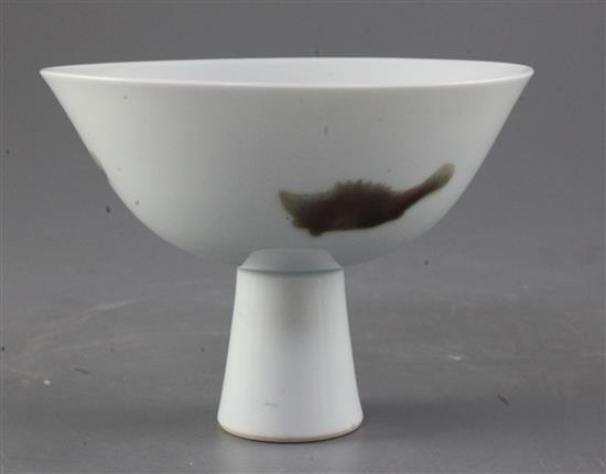 A Chinese copper-red three fish stem bowl